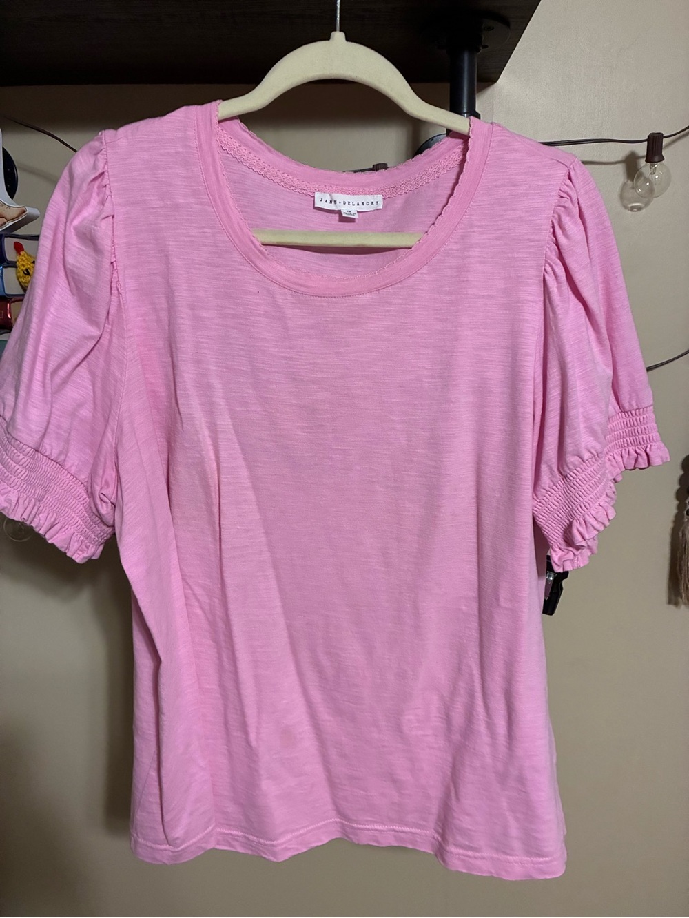 Jane and Delancey Pink Puff Sleeve Tee with Smocked Cuffs